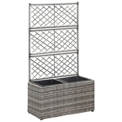 vidaXL Strat înălțat spalier 2 ghivece, gri, 58x30x107 cm, poliratan