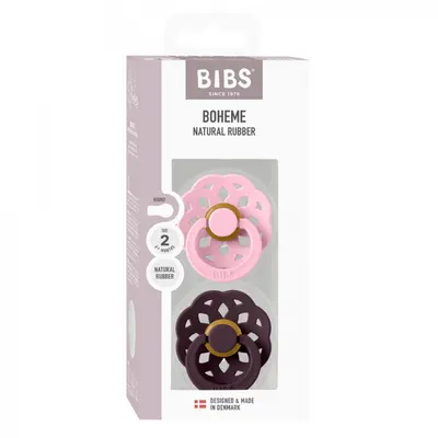 Set 2 suzete Bibs Boheme Latex tetina rotunda 6 luni + Baby PinkPlum