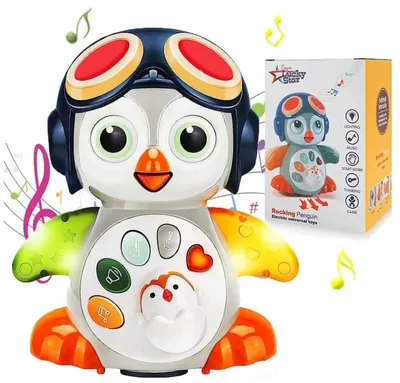Jucărie interactivă pentru bebeluși Raya Toys - Pinguin balansoar, cu muzică și sunete