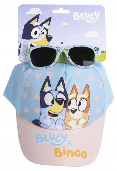 Set pentru copii Cerda - Bluey & Bingo, pălărie și ochelari de soare, 51 cm