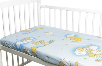 Cearceaf din bumbac cu elastic Ursuletul somnoros Albastru 120x60 cm