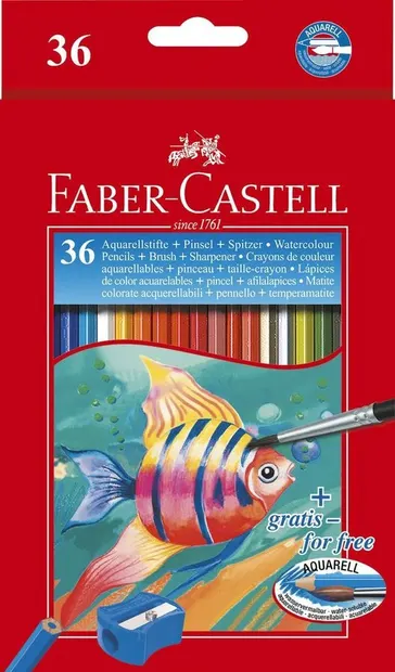 Creioane acuarela Faber-Castell - 36 de culori, cu pensula