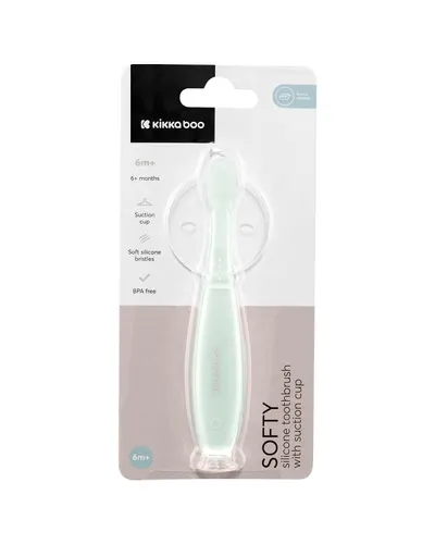 Periuta de dinti pentru bebelusi KikkaBoo Softy Mint din silicon,recomandata de la 6 luni, cu ventuza pentru fixare pe chiuveta,Fara BPA