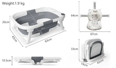 Cadita bebelusi ultrapliabila Little Mom grey, cu pernuta moale plutitoare, termometru cu display digital incorporat, dop pentru evacuarea apei, suport cap de dus, antiderapant, material non-toxic