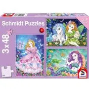 Set puzzle 3 x 248piese, Printesa, zana si sirena + poster cadou, Schmidt