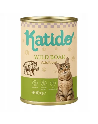 KATIDO Adult Cat Wild Boar 400 g hrană pisică, cu mistreț și ulei somon