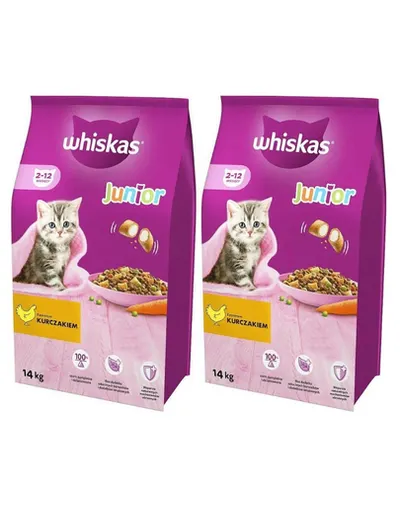 WHISKAS Junior 14kg x 2 hrana uscata cu pui pentru pisici junior
