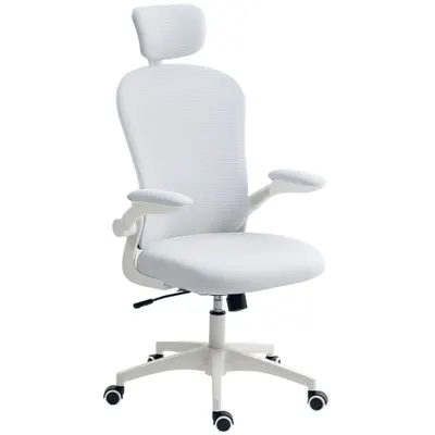 Vinsetto Scaun de birou din plasă cu spătar înalt tetieră reglabilă suport lombar 4D 62x64x120 cm Alb | Aosom Romania