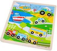 Puzzle din lemn cu sunete Bigjigs - Transport, 6 piese