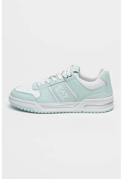 Pantofi sport din piele cu model cu perforatii - Alb/Verde menta