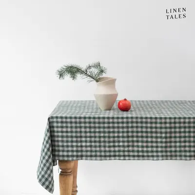 Față de masă din in 140x250 cm Forest Green Gingham – Linen Tales
