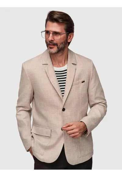 Sacou Barbati Elegant Texturat Regular Fit cu Nasturi Contrastanti - Maro deschis