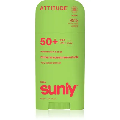Attitude Sunly Kids Watermelon & Coco crema de fata cu minerale pentru protectie stick SPF 50+ 60 g