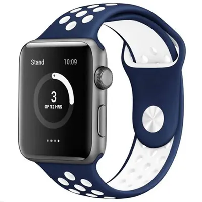 Curea Sport perforata pentru Apple Watch, Silicon, Bleumarin-Alb - 44/45/46/49 mm , Mare Engros
