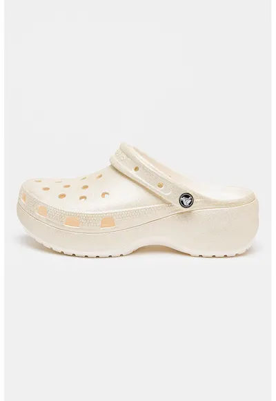 Saboti slingback flatform cu aspect stralucitor Classic - Alb fildes/Argintiu