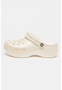 Saboti slingback flatform cu aspect stralucitor Classic - Alb fildes/Argintiu