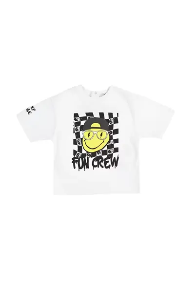 Tricou Fun Crew - Feeling Good - Alb si Negru - pentru baietei - Alb