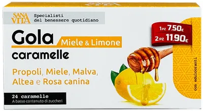 Sanavita Gola Caramelle Pastile de gât din plante, miere și lămâie, 24 buc, Paladin Pharma