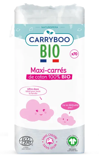 Dischete din bumbac dreptunghiulare BIO, 70 bucati, Carryboo
