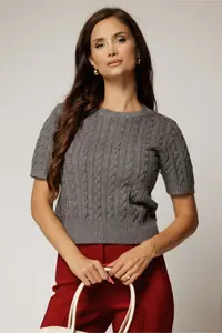 Bluza gri din tricot cu maneca scurta si paiete mici