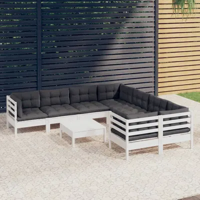 Gossi set mobilier de gradina cu perne, 9 piese, alb, lemn de pin