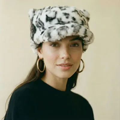 Sapca cu cozoroc din blanita si interior matlasat, animal print alb
