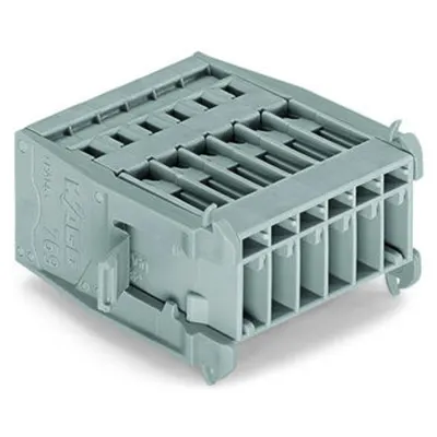 1-conductor male connector; Snap-in flange; 4 mm²; Pin spacing 5 mm; 6-pole; 4,00 mm²; gray