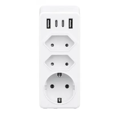 Prelungitor cu USB-C și USB-A – 7 ieșiri – Divizor priză 4000W, alb