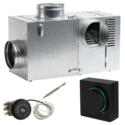 Set Ventilator semineu profesional 570 bypass - GEN II +Regulator electronic Negru Patrat + Termostat