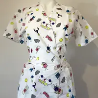 Bluza medicala kimono alba cu imprimeu, model Kids - XS