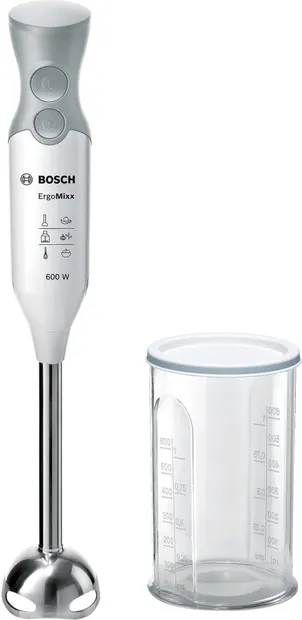 Blender de mână Bosch - ErgoMixx MSM66110, 600W, 2 viteze, alb/gri