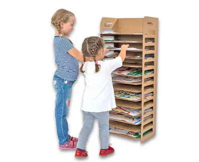 Rastel din carton cu 14 rafturi pentru depozitarea planșelor, 110 x 46 x 33 mm