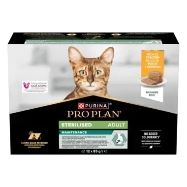 Pachet 12 buc x 85 gr Hrana umeda pentru pisici Pro Plan Adult Sterilised Mousse cu pui