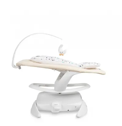 Leagan electric si sezlong 2in1 pentru copii Caretero Noco Beige cu sezut rotativ 360,senzor inteligent de miscare,5 viteze,panou cu muzica si sunete natura,telecomanda,centura de siguranta
