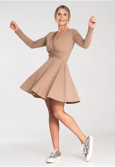 Rochie bumbac - evazata - bej