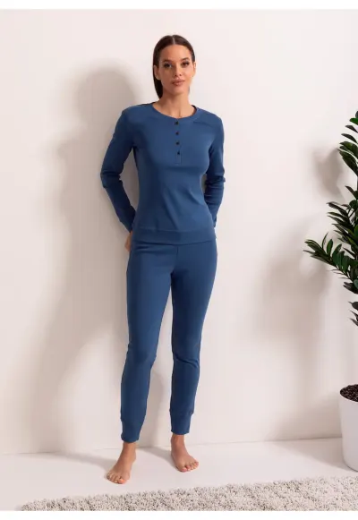 Pijama Dama Stretch Rib - Albastru