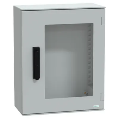 Carcasa montare perete poliester monobloc IP66 530x430x200mm usa cu geam bloc. 3 p.
