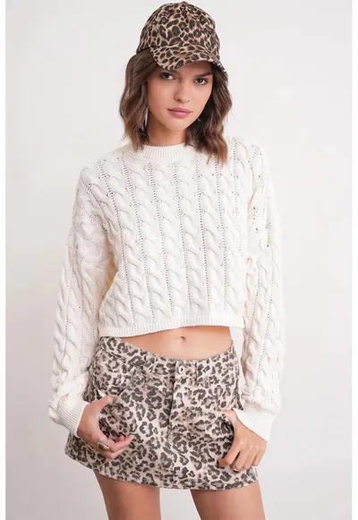 Pulover dama - Tricot - Alb - Guler rotund