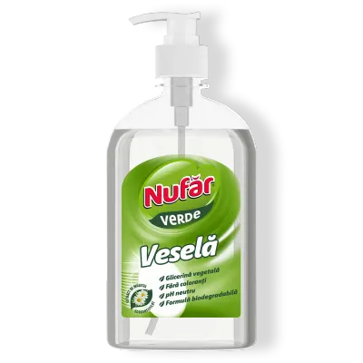 Nufăr Verde Veselă Cu Glicerină și Mușețel, Detergent Biodegradabil Pentru Vase, 500 Ml