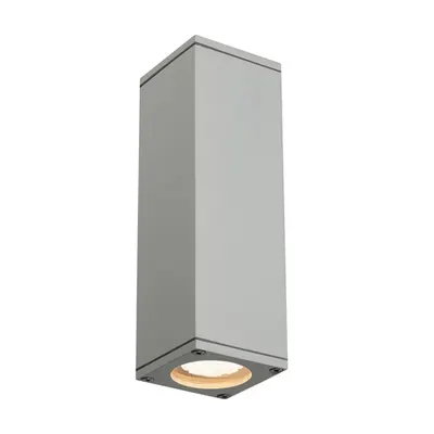 Corp iluminat de perete, aplica, THEO SUS / JOS de perete lumini GU10, gri deschis de perete exterior, QPAR51, IP44, patrat, sus / jos, gri-argintiu, max. 70W