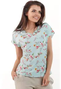 Bluza dama - Awama - Poliester - Albastru - model flori