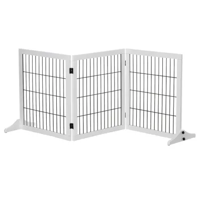 PawHut Gard de separare pentru câini, grilă freestanding cu picioare 185 x 71 cm, lemn, 3 panouri, pentru scări, uși, bucătărie, hol, alb | Aosom Romania