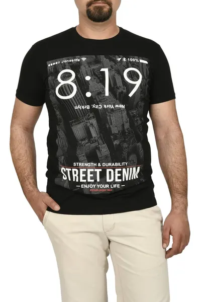 Tricou barbat cu imprimeu Street Denim, negru (Marime tricou: L)