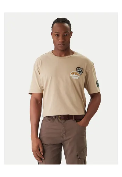 Tricou barbati bej - bumbac