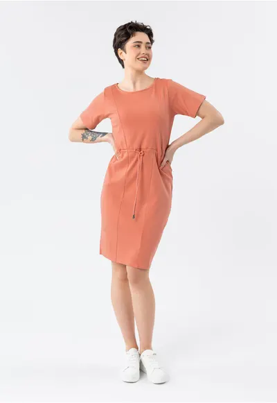 Rochie midi - bumbac - coral - Coral