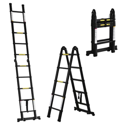 DURHAND Scară Telescopică Pliabilă cu 10 Trepte, Scară Extensibilă din Aluminiu și Metal, 320x67x7 cm, Neagră | Aosom Romania