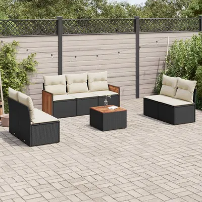 Gossi set mobilier de gradina cu perne, 8 piese, negru, poliratan