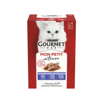 Set 6 buc x 50 gr Hrana umeda pentru pisici Gourmet Mon Petit cu ton, pastrav somon