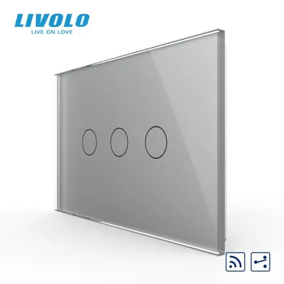 Intrerupator triplu, standard italian, cap scara / cap cruce, control telecomanda RF, cu panou sticla, 3M Gri
