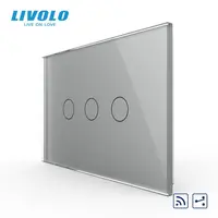 Intrerupator triplu, standard italian, cap scara / cap cruce, control telecomanda RF, cu panou sticla, 3M Gri